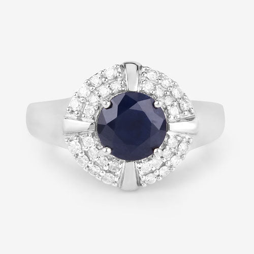 1.71 Carat Genuine Blue Sapphire and White Diamond 10K White Gold Ring