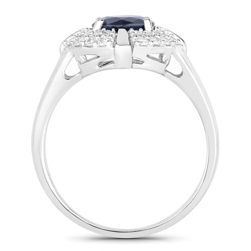 1.71 Carat Genuine Blue Sapphire and White Diamond 10K White Gold Ring