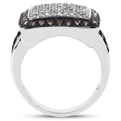 0.61 Carat Genuine Champagne Diamond and White Diamond .925 Sterling Silver Ring