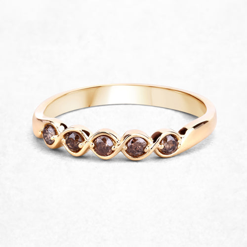 0.19 Carat Genuine Champagne Diamond 14K Yellow Gold Ring (I1-I2)