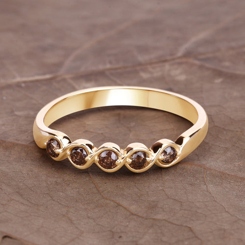 0.19 Carat Genuine Champagne Diamond 14K Yellow Gold Ring (I1-I2)