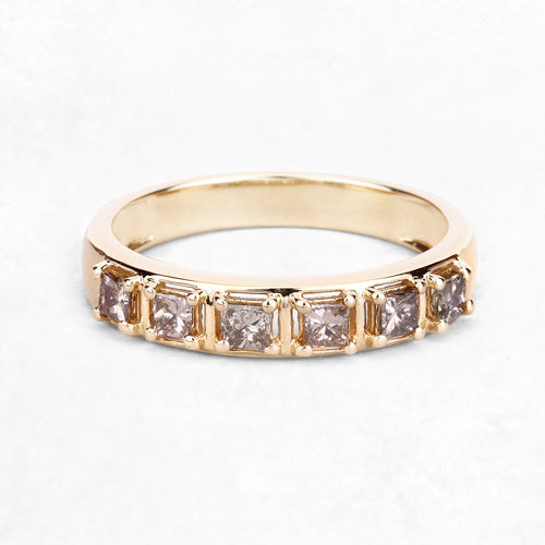 0.49 Carat Genuine Champagne Diamond 14K Yellow Gold Ring (I1-I2)