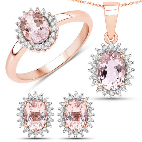 0.81 Carat Genuine Morganite and White Diamond 14K Rose Gold Pendant