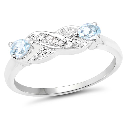 0.37 Carat Genuine Blue Topaz and White Diamond .925 Sterling Silver Ring