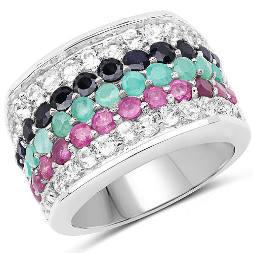 4.28 Carat Genuine Multi-Stone .925 Sterling Silver Ring