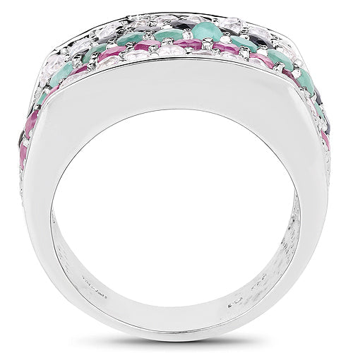 4.28 Carat Genuine Multi-Stone .925 Sterling Silver Ring