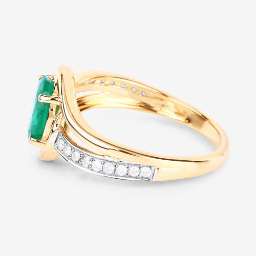 1.62 Carat Genuine Zambian Emerald and White Diamond 14K Yellow Gold Ring