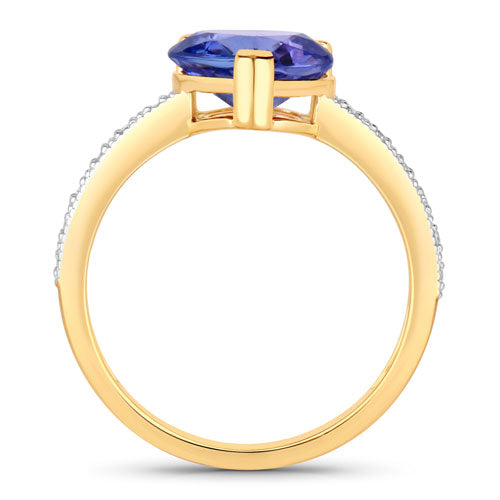 2.40 Carat Genuine Tanzanite and White Diamond 14K Yellow Gold Ring