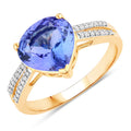 2.66 Carat Genuine Tanzanite and White Diamond 14K Yellow Gold Ring