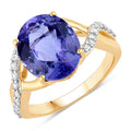 5.19 Carat Genuine Tanzanite and White Diamond 14K Yellow Gold Ring