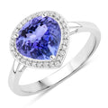 2.89 Carat Genuine Tanzanite and White Diamond 14K White Gold Ring