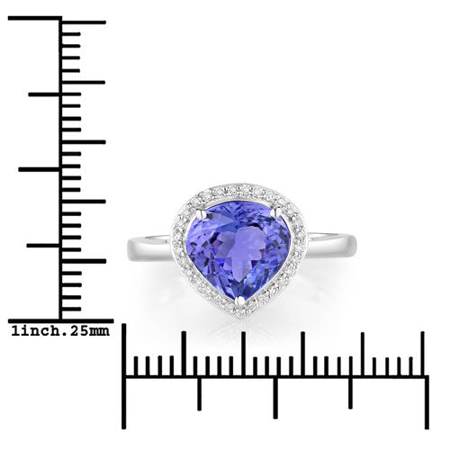 2.89 Carat Genuine Tanzanite and White Diamond 14K White Gold Ring