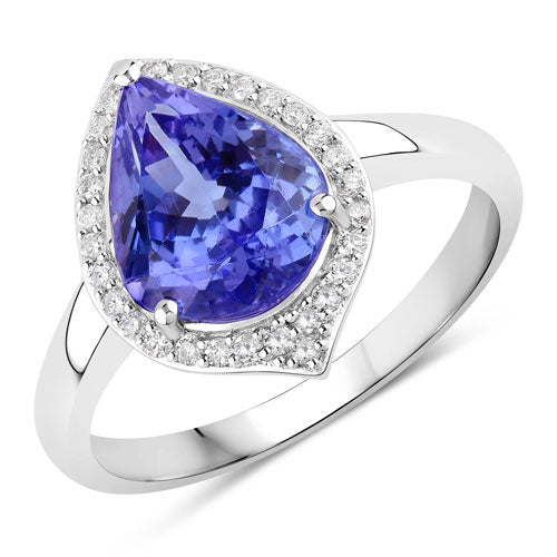 2.72 Carat Genuine Tanzanite and White Diamond 14K White Gold Ring