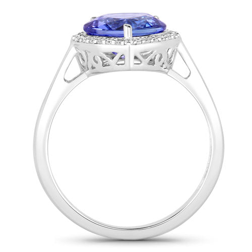 2.72 Carat Genuine Tanzanite and White Diamond 14K White Gold Ring