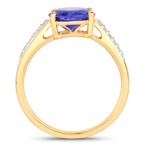 2.80 Carat Genuine Tanzanite and White Diamond 14K Yellow Gold Ring