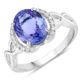 2.86 Carat Genuine Tanzanite and White Diamond 14K White Gold Ring