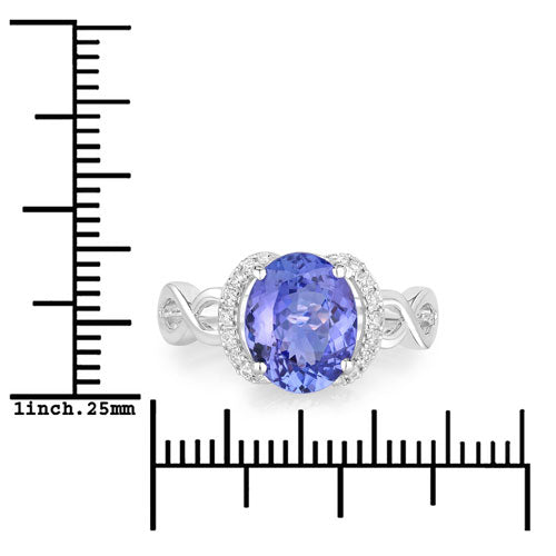 2.86 Carat Genuine Tanzanite and White Diamond 14K White Gold Ring