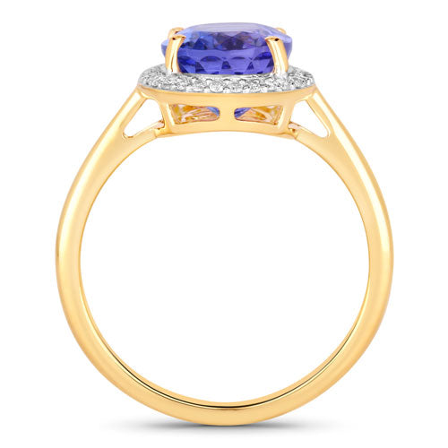 3.43 Carat Genuine Tanzanite and White Diamond 14K Yellow Gold Ring