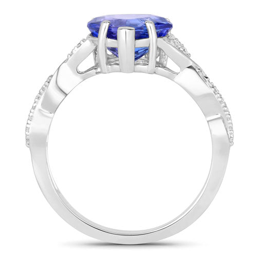 2.48 Carat Genuine Tanzanite and White Diamond 14K White Gold Ring