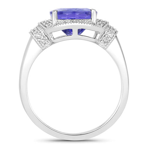 4.31 Carat Genuine Tanzanite and White Diamond 14K White Gold Ring
