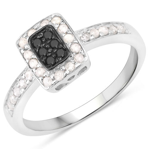 0.35 Carat Genuine Black Diamond and White Diamond .925 Sterling Silver Ring