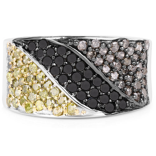 1.32 Carat Genuine Multi Diamond .925 Sterling Silver Ring