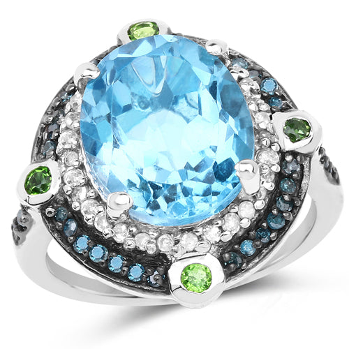 5.84 Carat Genuine Multi-Stone .925 Sterling Silver Ring