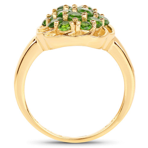 14K Yellow Gold Plated 1.71 Carat Genuine Chrome Diopside .925 Sterling Silver Ring