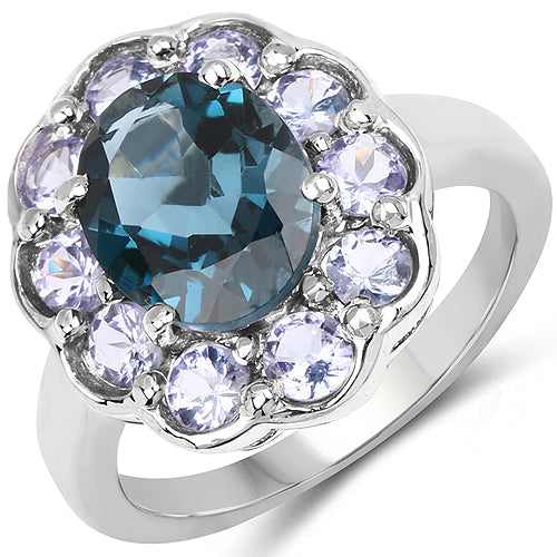 4.60 Carat Genuine London Blue Topaz and Tanzanite .925 Sterling Silver Ring