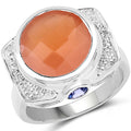 5.99 Carat Genuine Peach Moonstone, Tanzanite, and White Topaz .925 Sterling Silver Ring