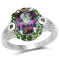 3.92 Carat Genuine Mystic Quartz & Chrome Diopside .925 Sterling Silver Ring