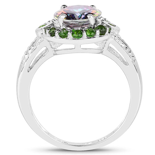 3.92 Carat Genuine Mystic Quartz & Chrome Diopside .925 Sterling Silver Ring