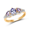 14K Yellow Gold Plated 1.20 Carat Genuine Tanzanite & White Topaz .925 Sterling Silver Ring
