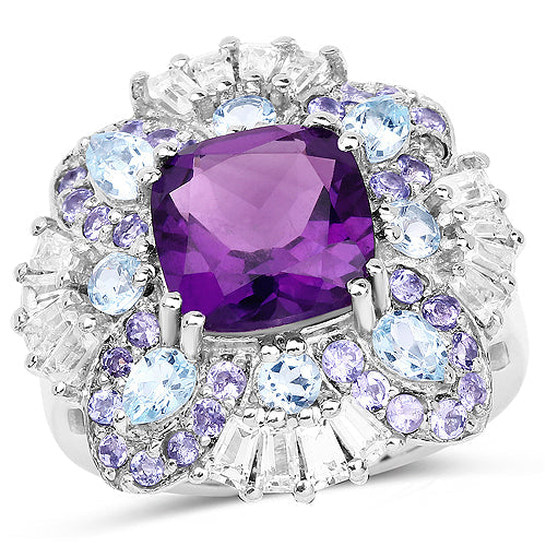 8.38 Carat Genuine Multi-Stone .925 Sterling Silver Ring
