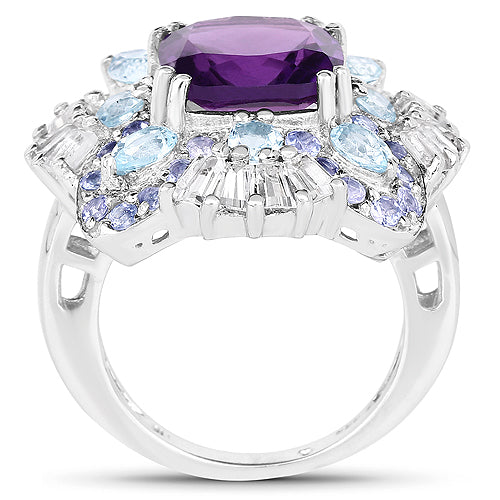 8.38 Carat Genuine Multi-Stone .925 Sterling Silver Ring