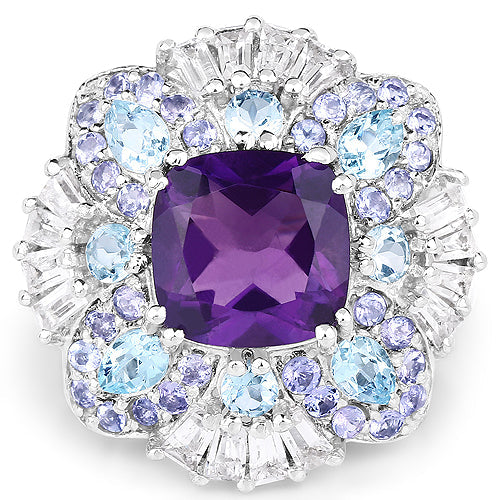 8.38 Carat Genuine Multi-Stone .925 Sterling Silver Ring