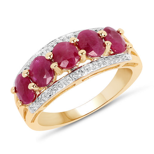 Anillo de plata de ley .925 con rubí genuino de 1.90 quilates y baño de oro amarillo de 14K