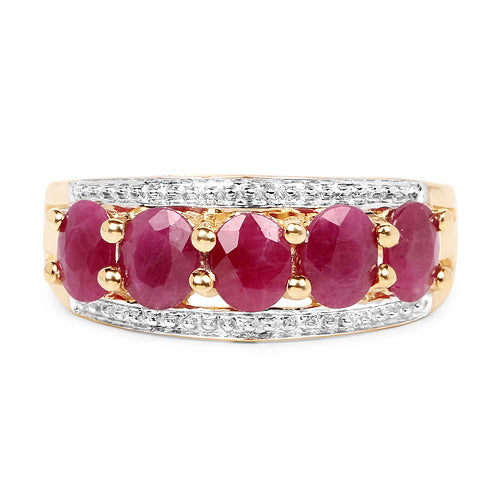 Anillo de plata de ley .925 con rubí genuino de 1.90 quilates y baño de oro amarillo de 14K