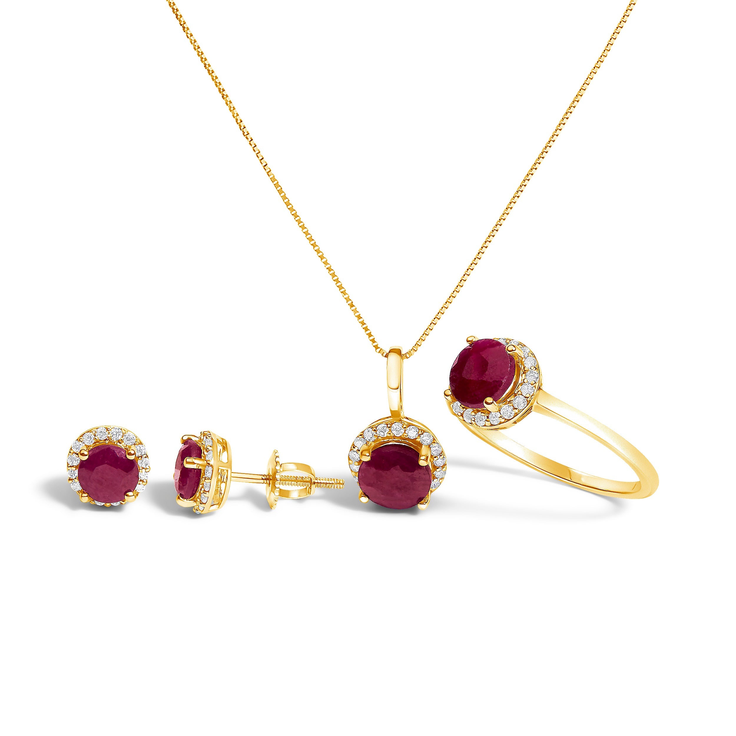 10K White Gold Purple Amethyst and 3/8 Cttw Diamond Halo Jewelry Set (Earrings, Pendant & Ring)