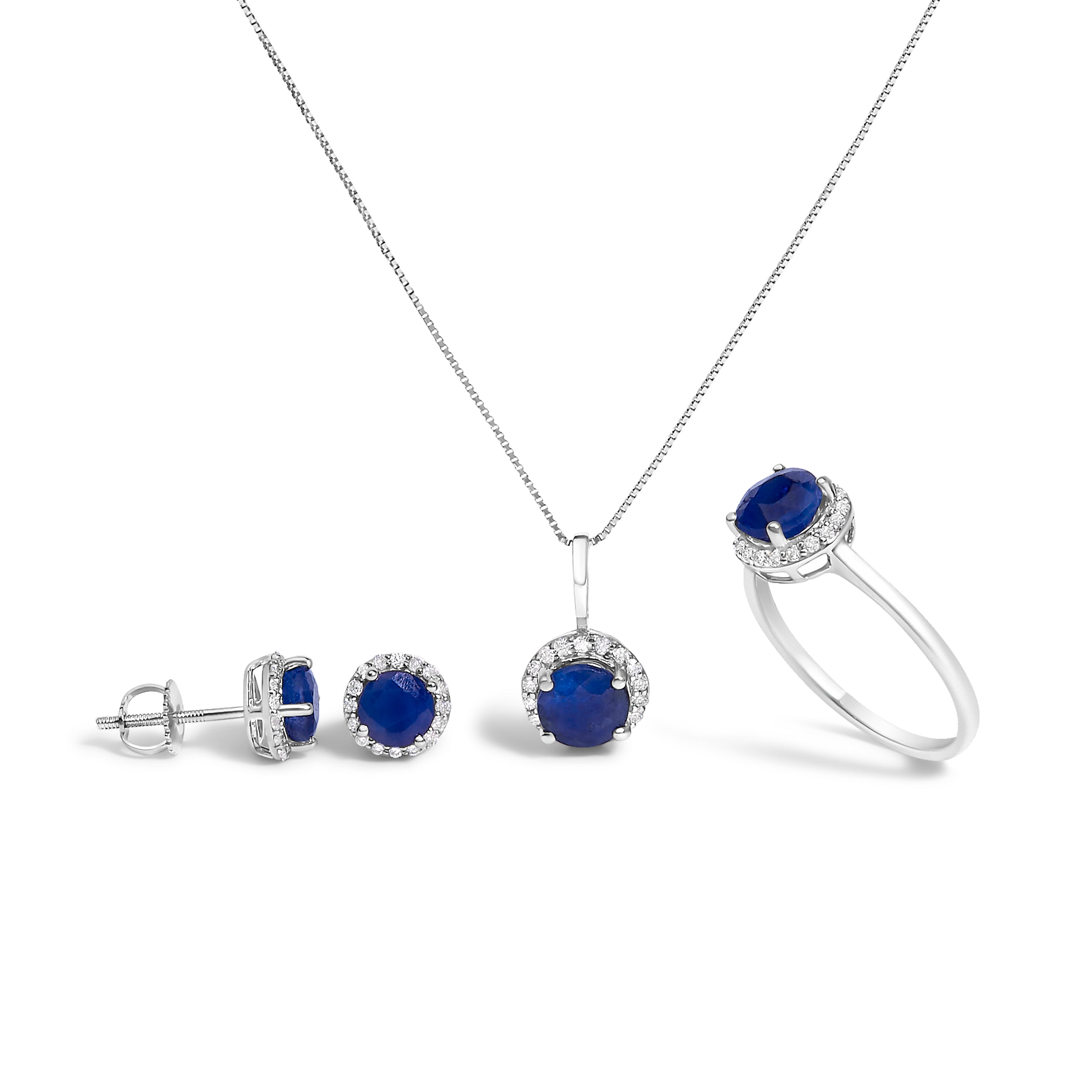 10K White Gold Purple Amethyst and 3/8 Cttw Diamond Halo Jewelry Set (Earrings, Pendant & Ring)