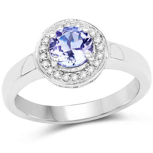 3.22 Carat Genuine Tanzanite & White Topaz .925 Sterling Silver Ring