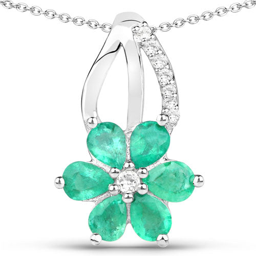 3.61 Carat Genuine Emerald and White Topaz .925 Sterling Silver Set (Ring, Earrings, and Pendant)