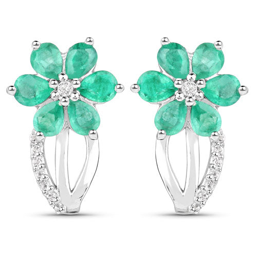 3.61 Carat Genuine Emerald and White Topaz .925 Sterling Silver Set (Ring, Earrings, and Pendant)